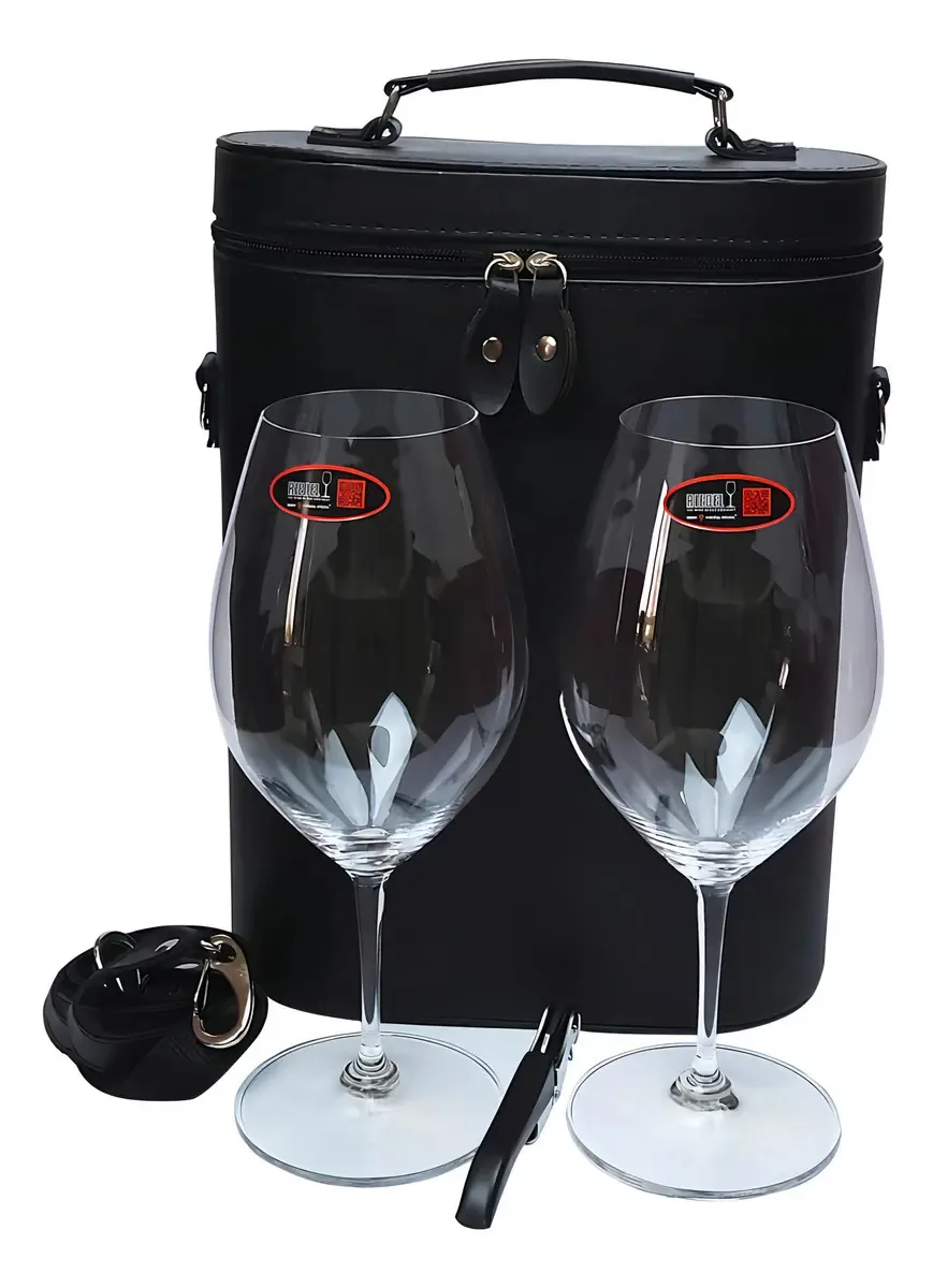 Maleta Preta Ecológica Com 2 Taças Vinho Riedel E Saca-rolha