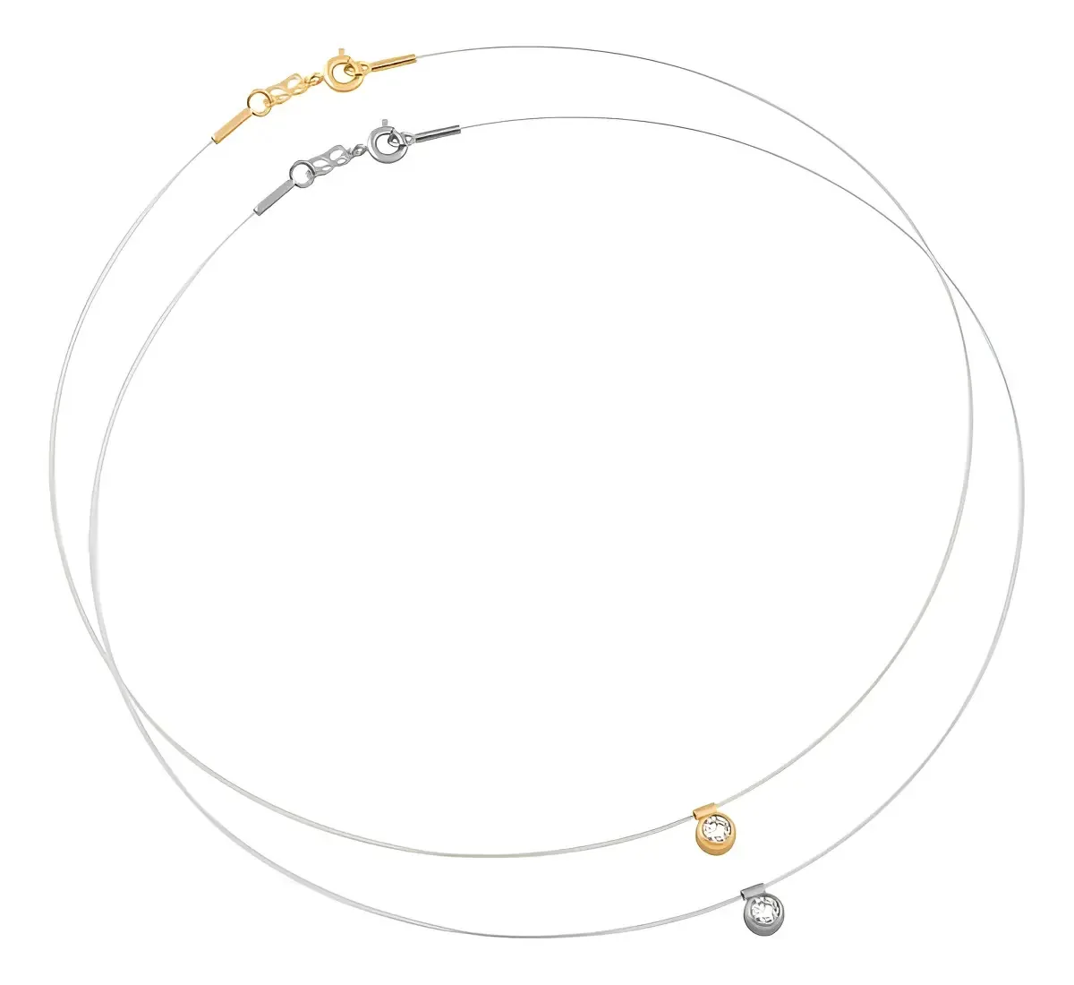 2 Colares Fio Nylon Ponto Luz Rommanel Prateado Ou Dourado