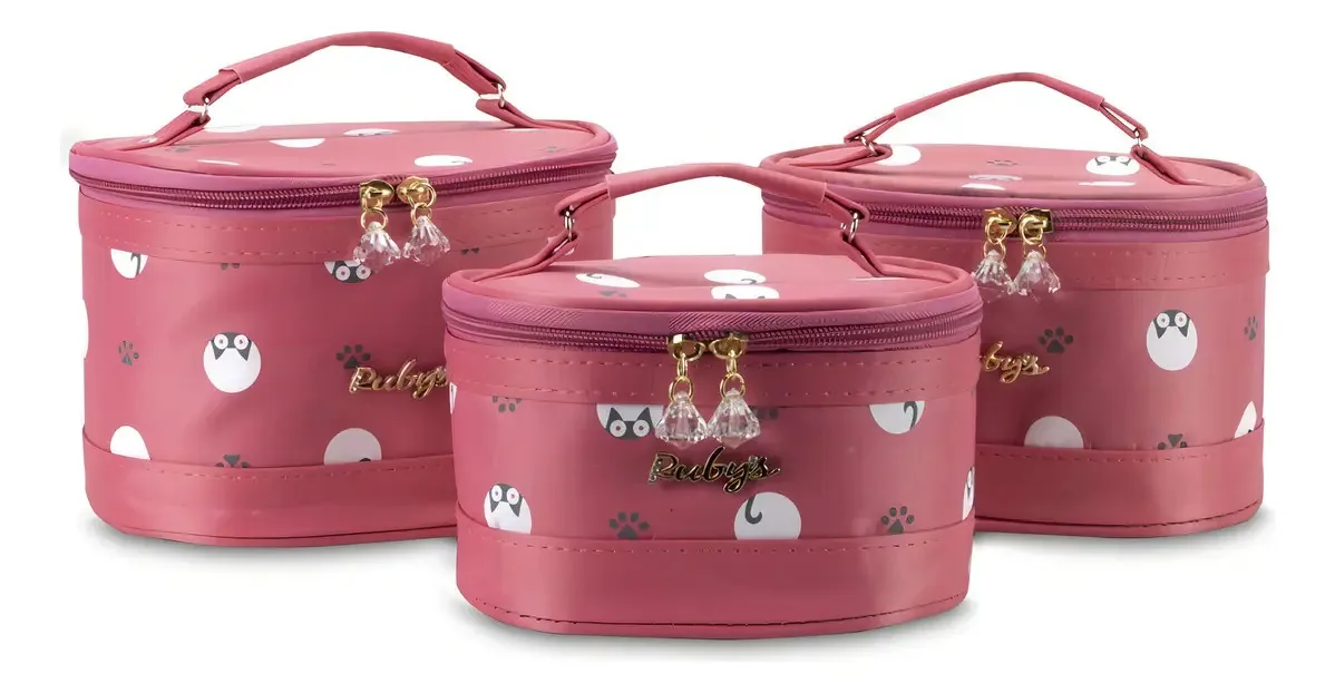 Kit Conjunto 3 Necessaires Feminina Rubys Multiuso Lançament Cor Rosa
