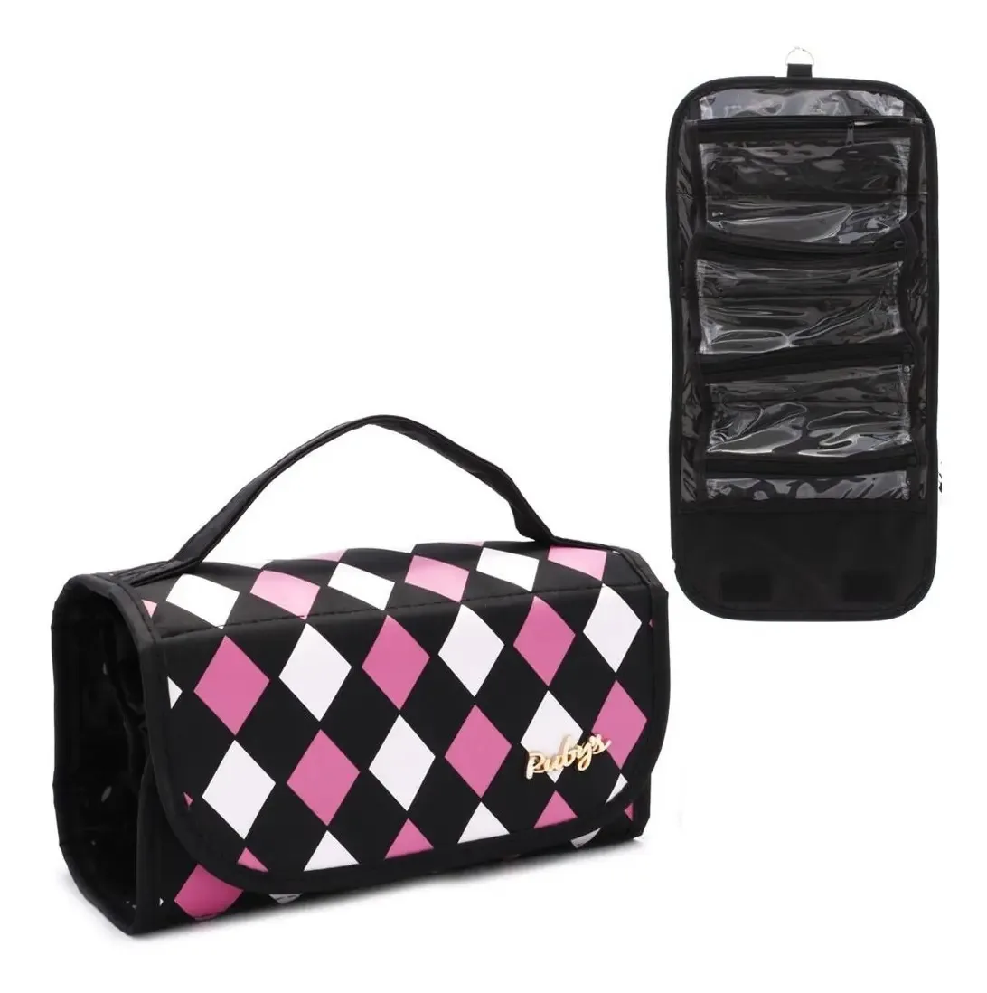 Estojo Necessaire Pincéis Maquiagem Batom Joias Higiene Cor Preto