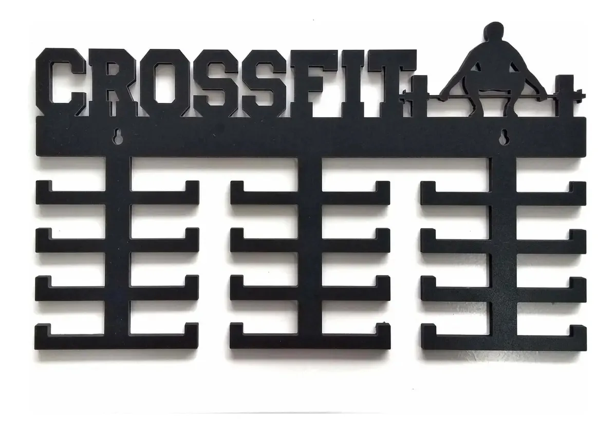 Porta Medalhas Crossfit Mdf 6mm Preto/branco 24 Med. 25x40cm