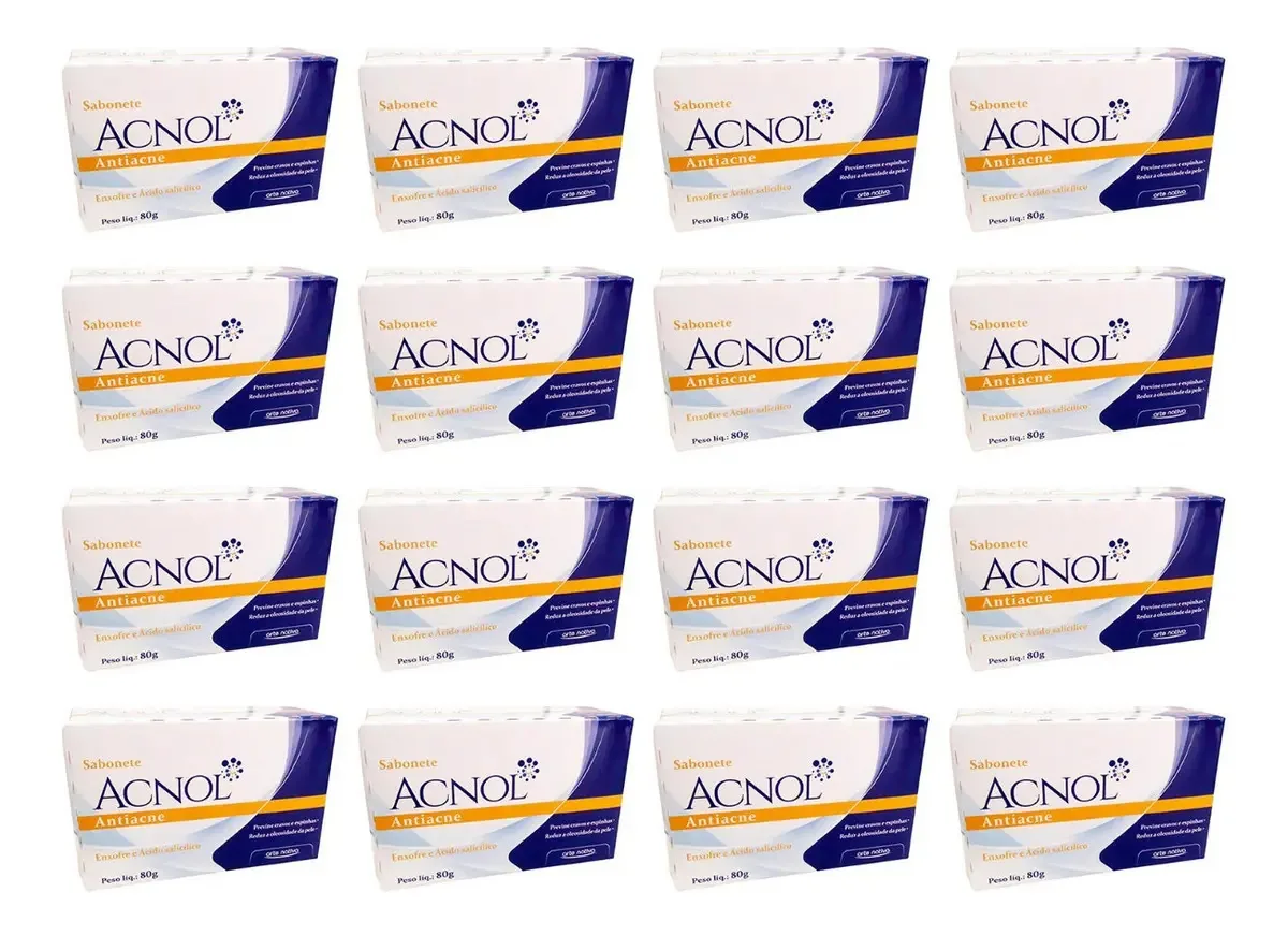 Sabonete Ideal Para Limpeza Facial Antiacne Acnol Kit 16x80g