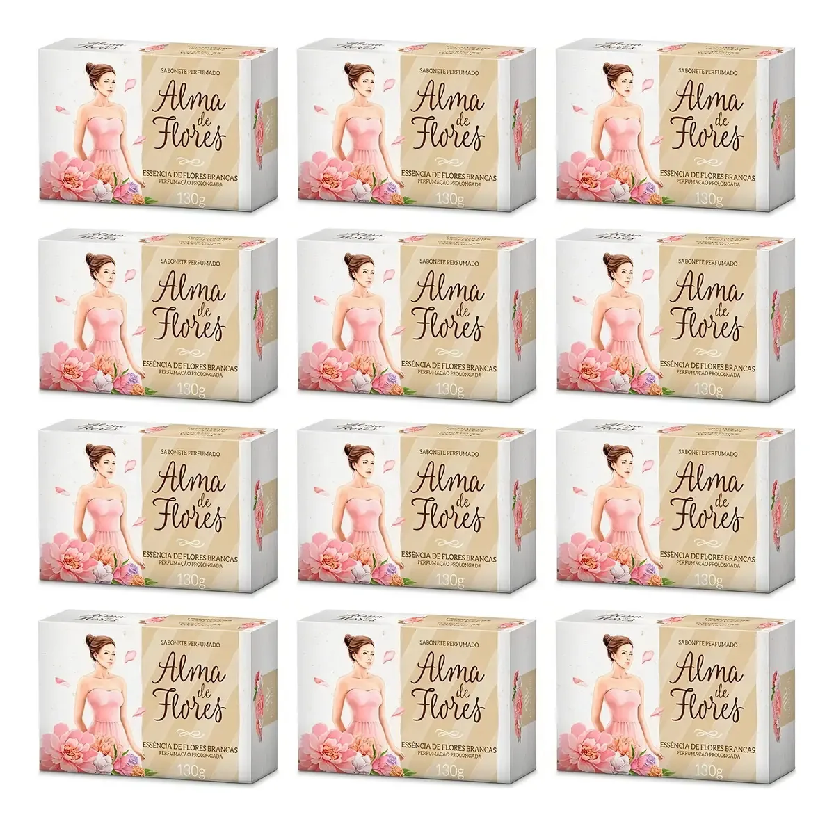 12un Sabonete Alma De Flores 130g Fragrâncias Flores Brancas