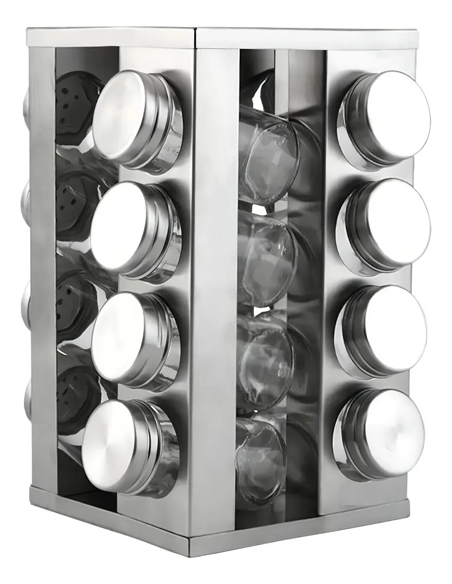 Porta Temperos Condimentos Suporte Giratório 16 Pç Inox