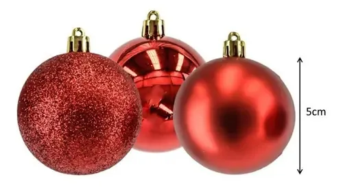 Kit 60 Bolas De Natal Decoradas Mista Dourado E Vermelho 5cm