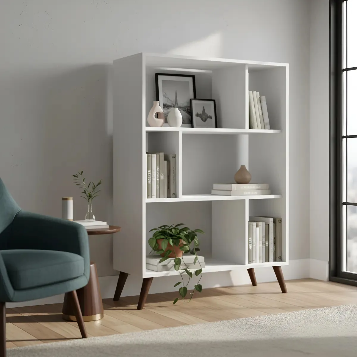 Estante para Livros com Nichos Retrô Cor Branco CL0013 - Arte Cas