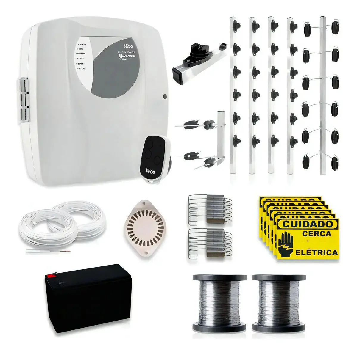 Cerca Elétrica Industrial 80 Metros Kit Big Haste E Fio Inox
