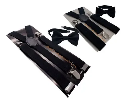 Kit Suspensório + Gravata Borboleta Pai E Filho Preto