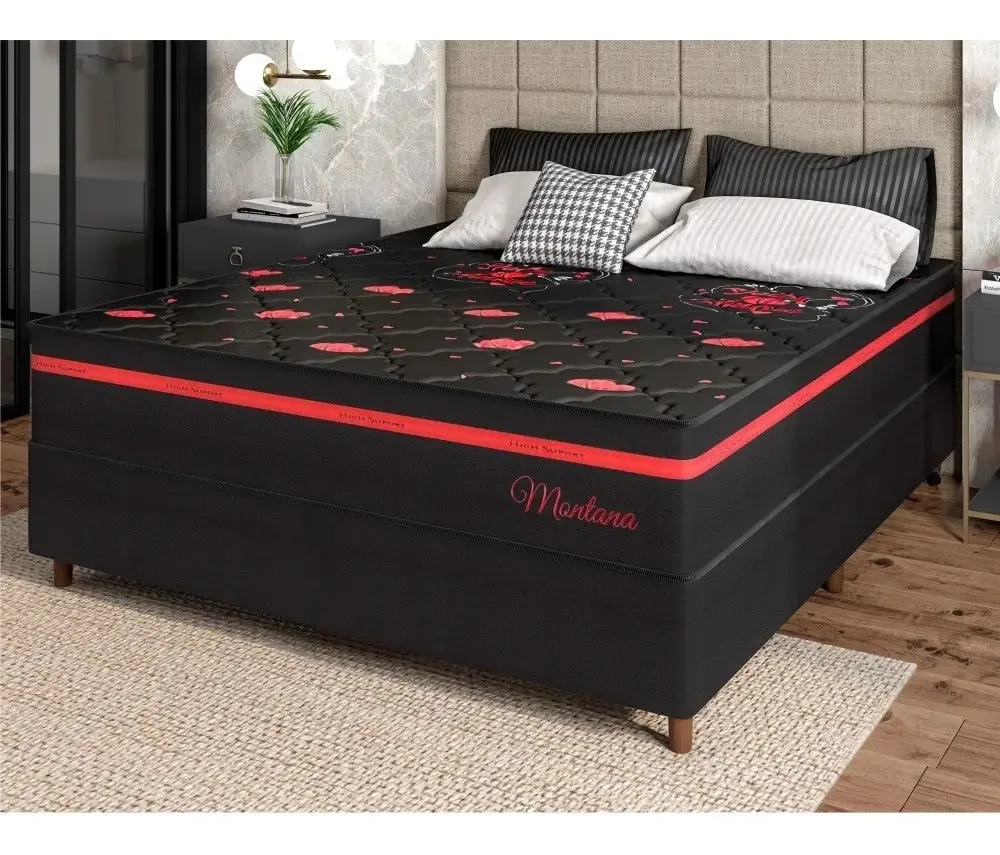 Conjunto Box E Colchão Casal Hellen Montana 1,38 - Preto