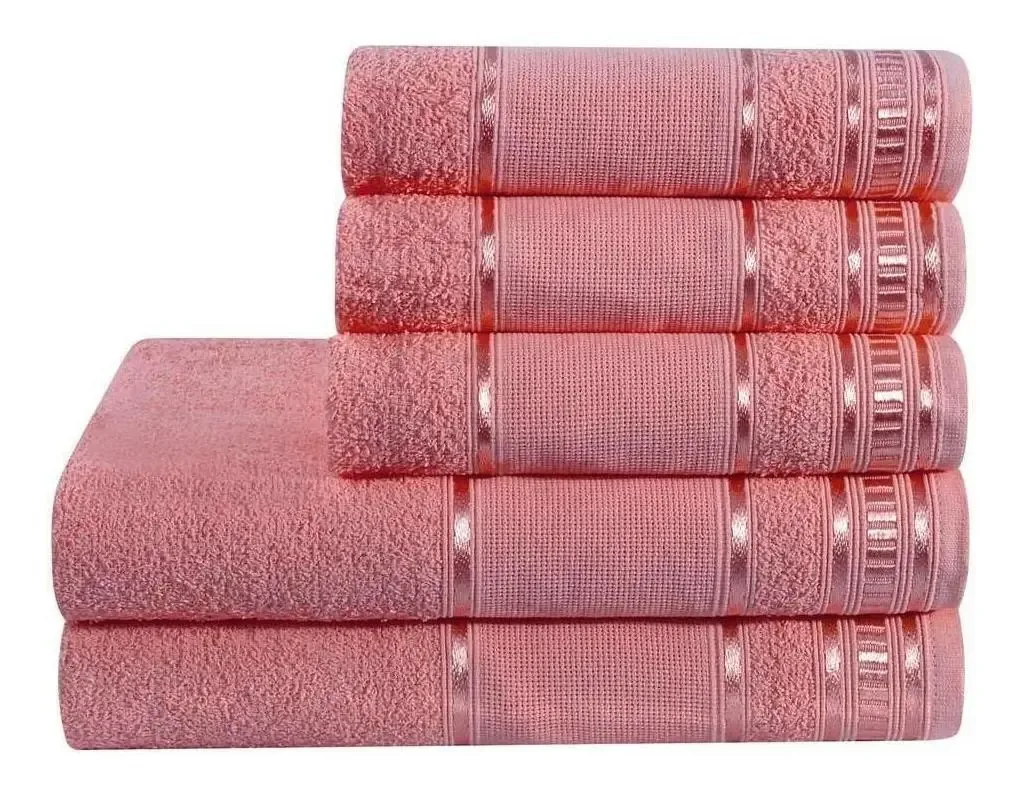 Jogo De Toalha De Banho 5 Peças Linha Premium Rubine Rosa