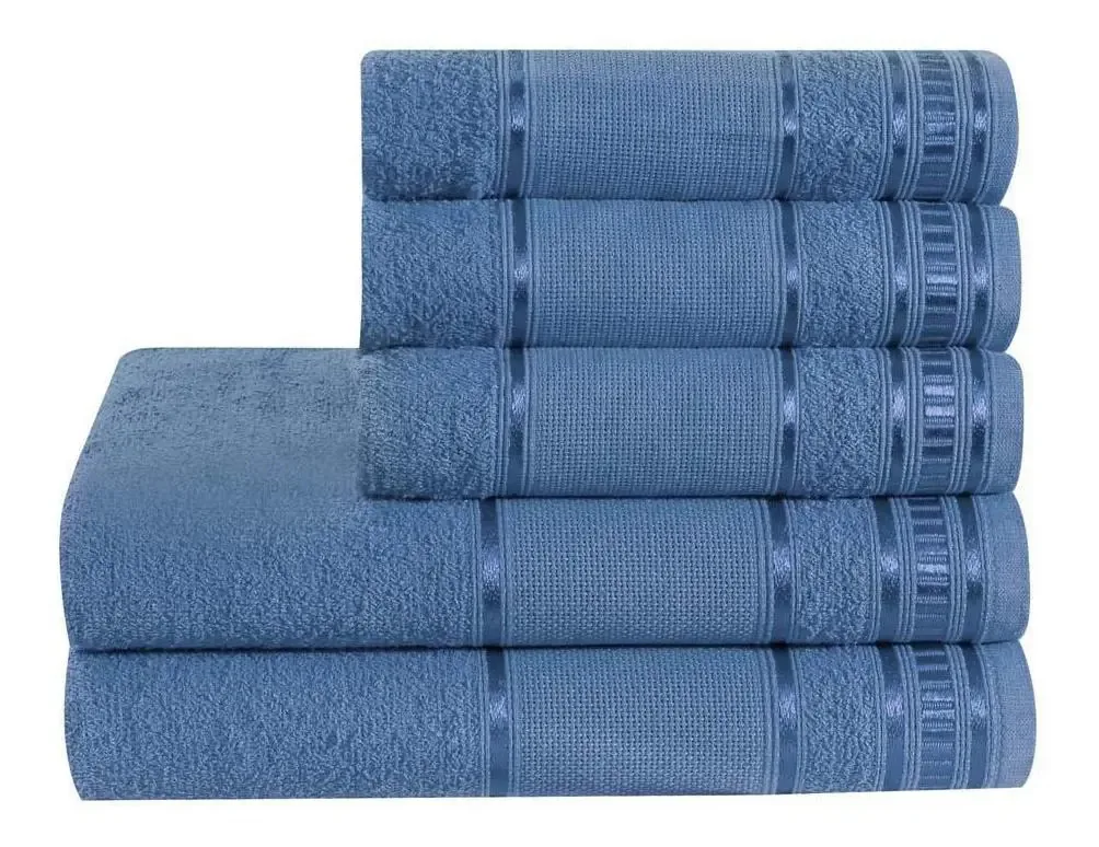 Jogo De Toalha De Banho 5 Peças Linha Premium Jeans Azul