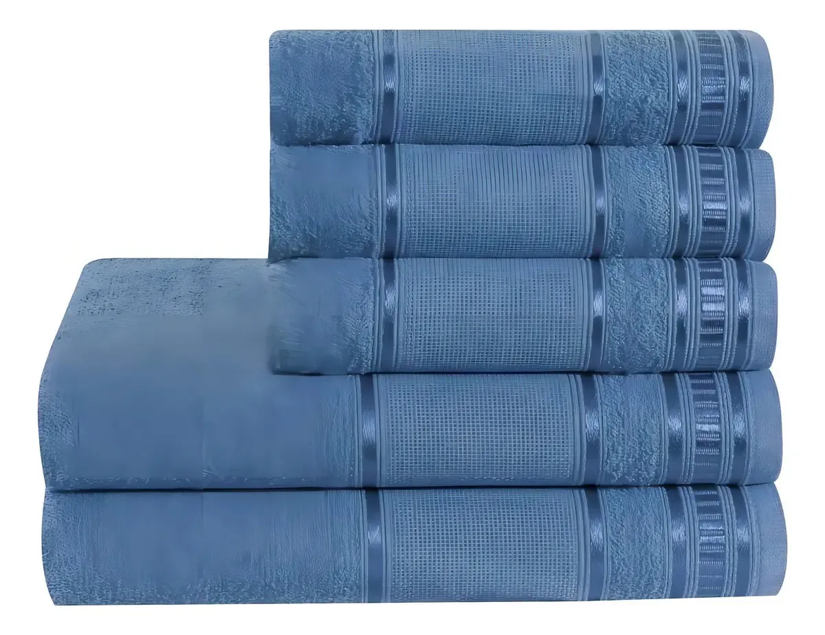 Jogo De Toalha De Banho 5 Peças Linha Premium Azul Jeans