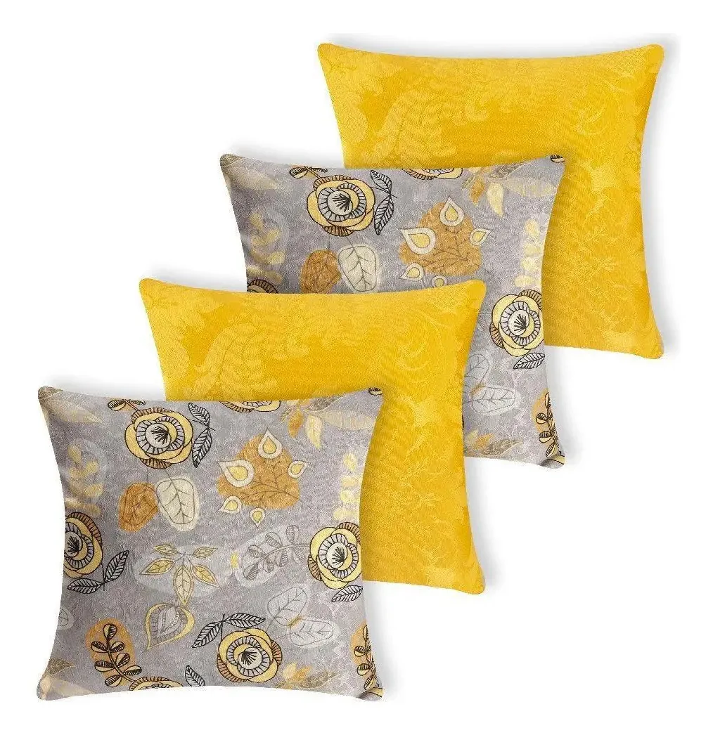 Kit 4 Almofadas Estampadas Floral Moderno E Amarelo Espuma
