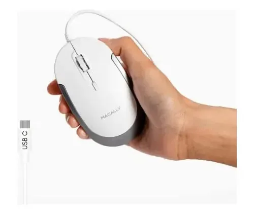 Mouse Macally com cabo USB tipo C/branco e cinza