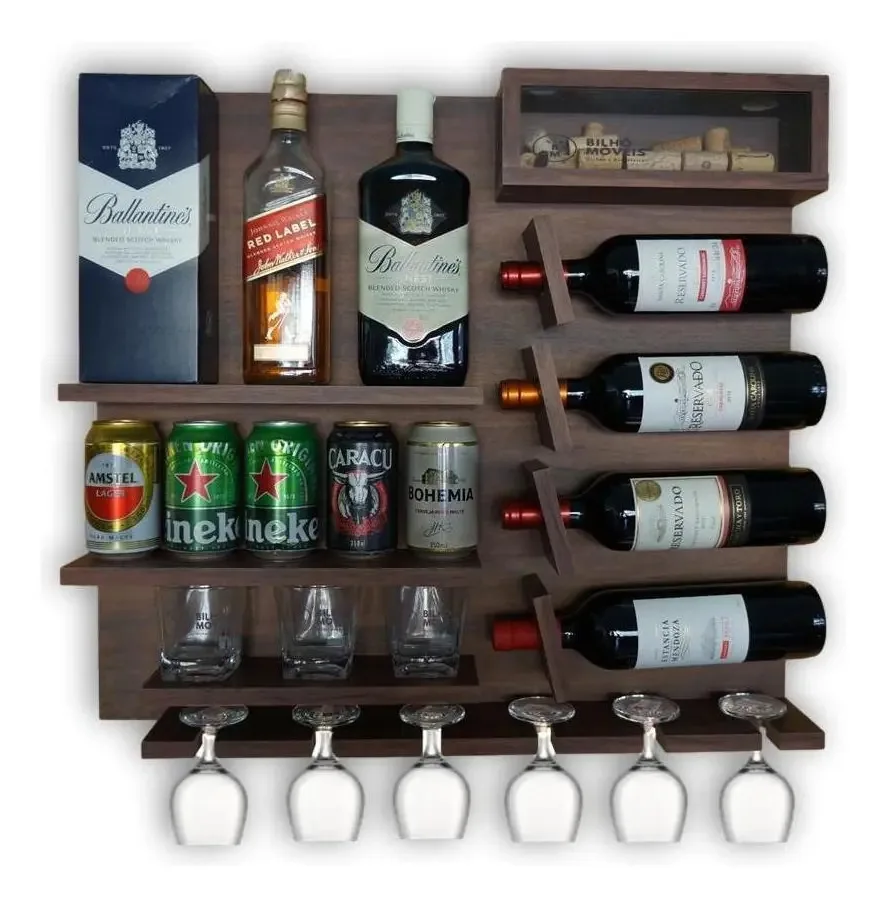 Barzinho parede bar Adega vinho Mdf Bilhó Móveis Marrom 1 unidade