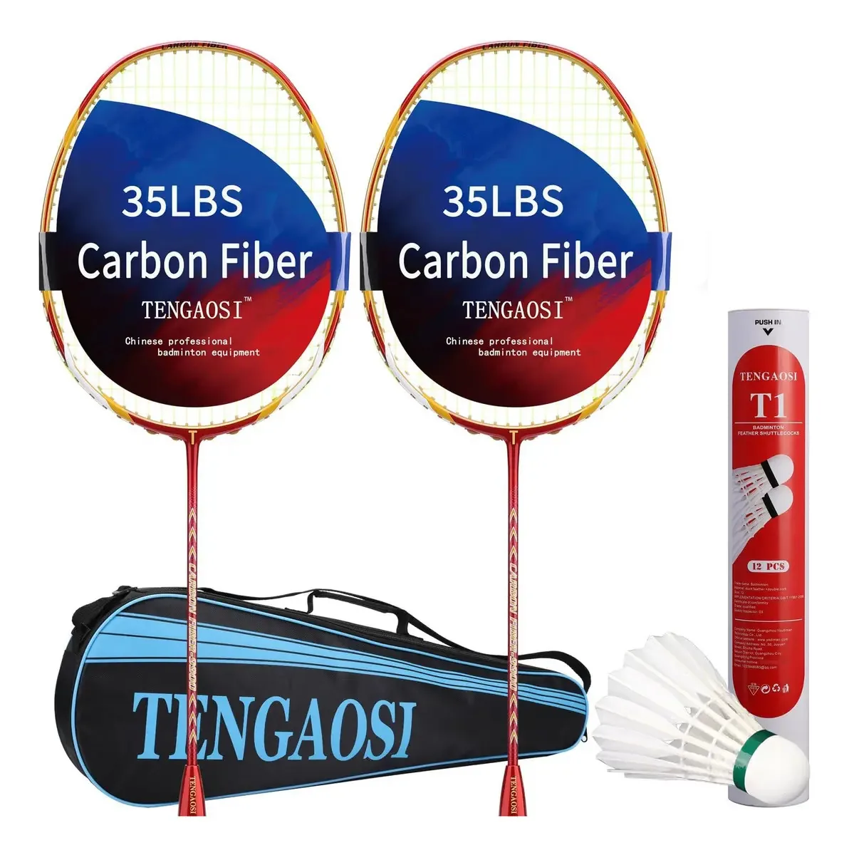 Conjunto de raquetes de badminton de grafite para 2 jogadores