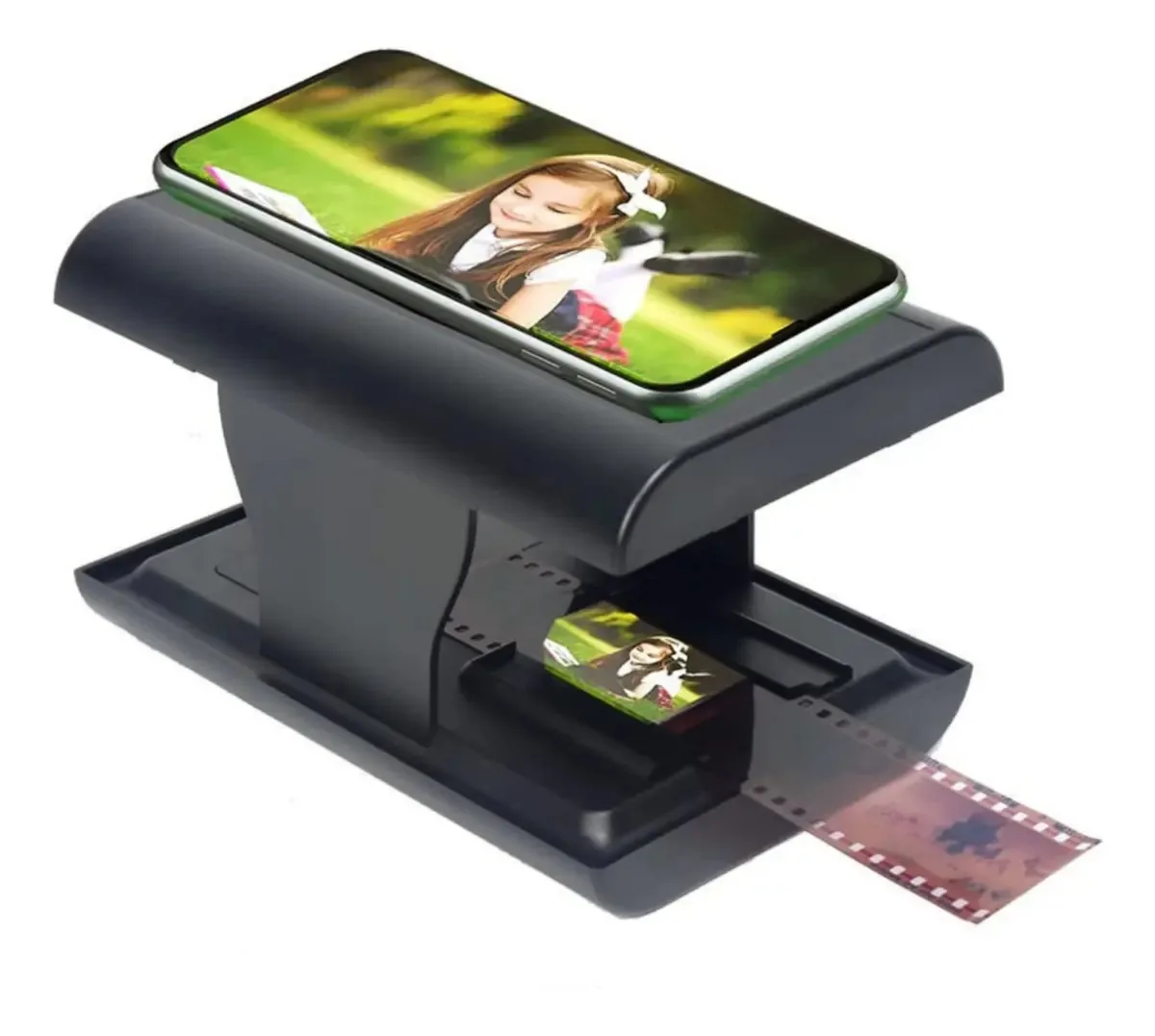 Scanner móvel de slides e filmes, permite que você digitalize e reproduza com filmes e slides antigos de 35 mm com a câmera do smartphone, luz de fundo LED, para Android, para