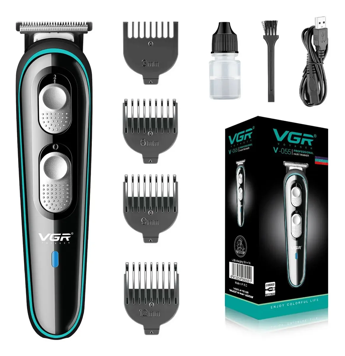 Máquina de cortar cabelo Vgr 055 para homens, máquina de cortar cabelo elétrica