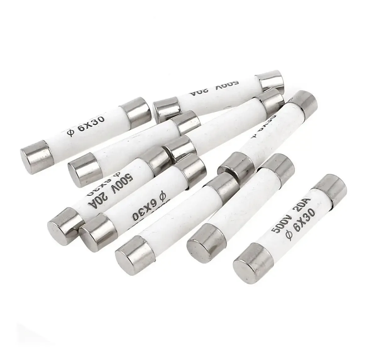 Fusíveis cerâmicos de cartucho 500v 20a 6x30mm 10 peças
