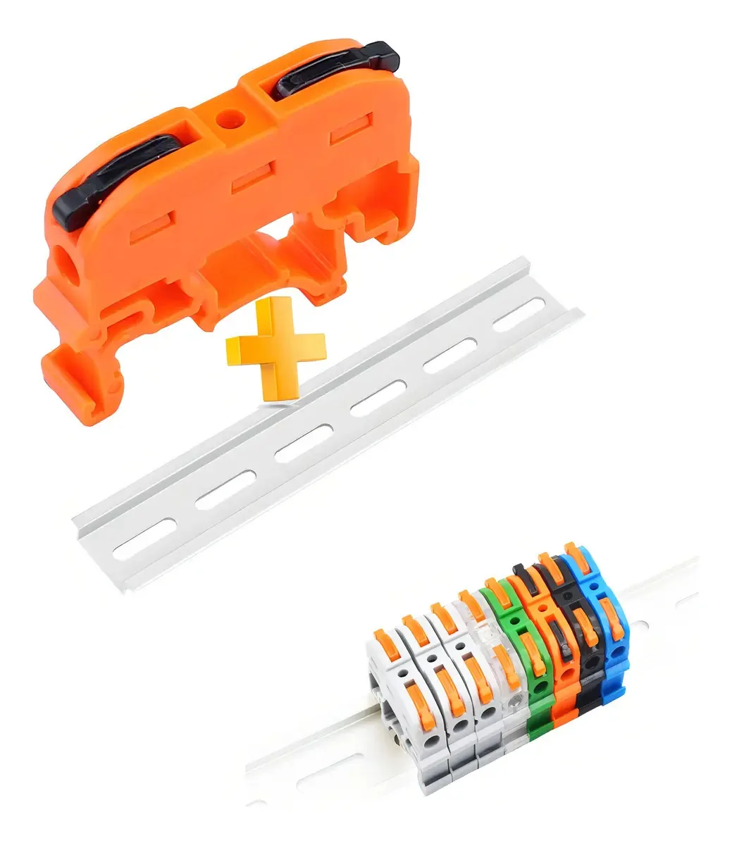 Conectores elétricos 10 Clemas - Alavanca de trilho DIN laranja