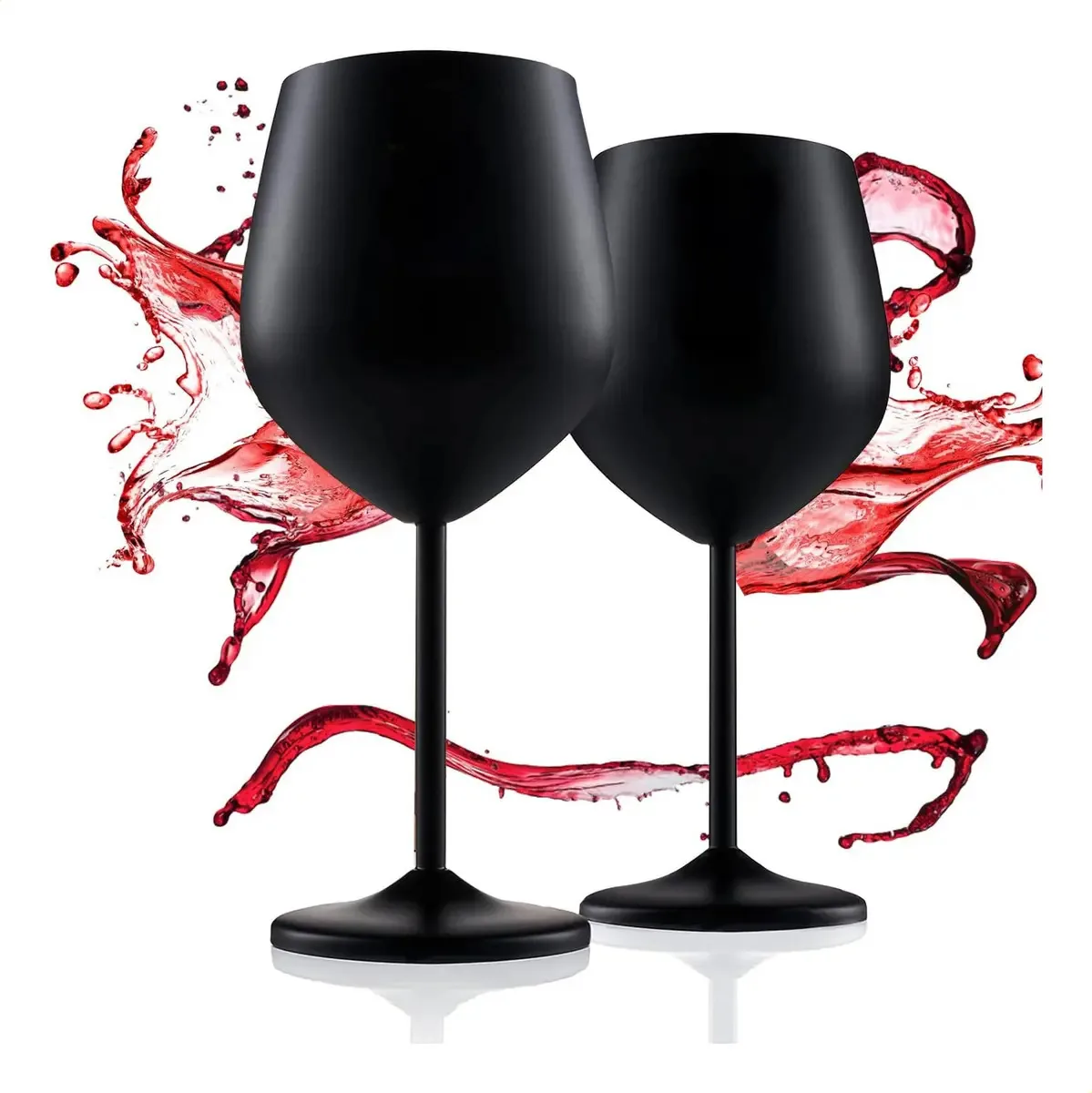 Copos de vinho de aço inoxidável A/High Stem, 2 copos