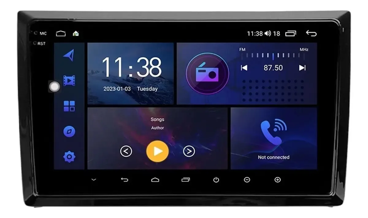 YUFENGJUN Sistema Multimídia para Veículos - Modelo Avançado, Cor Preta, Conectividade Bluetooth, Tela Sensível ao Toque, Reprodutor de Música e Vídeo.