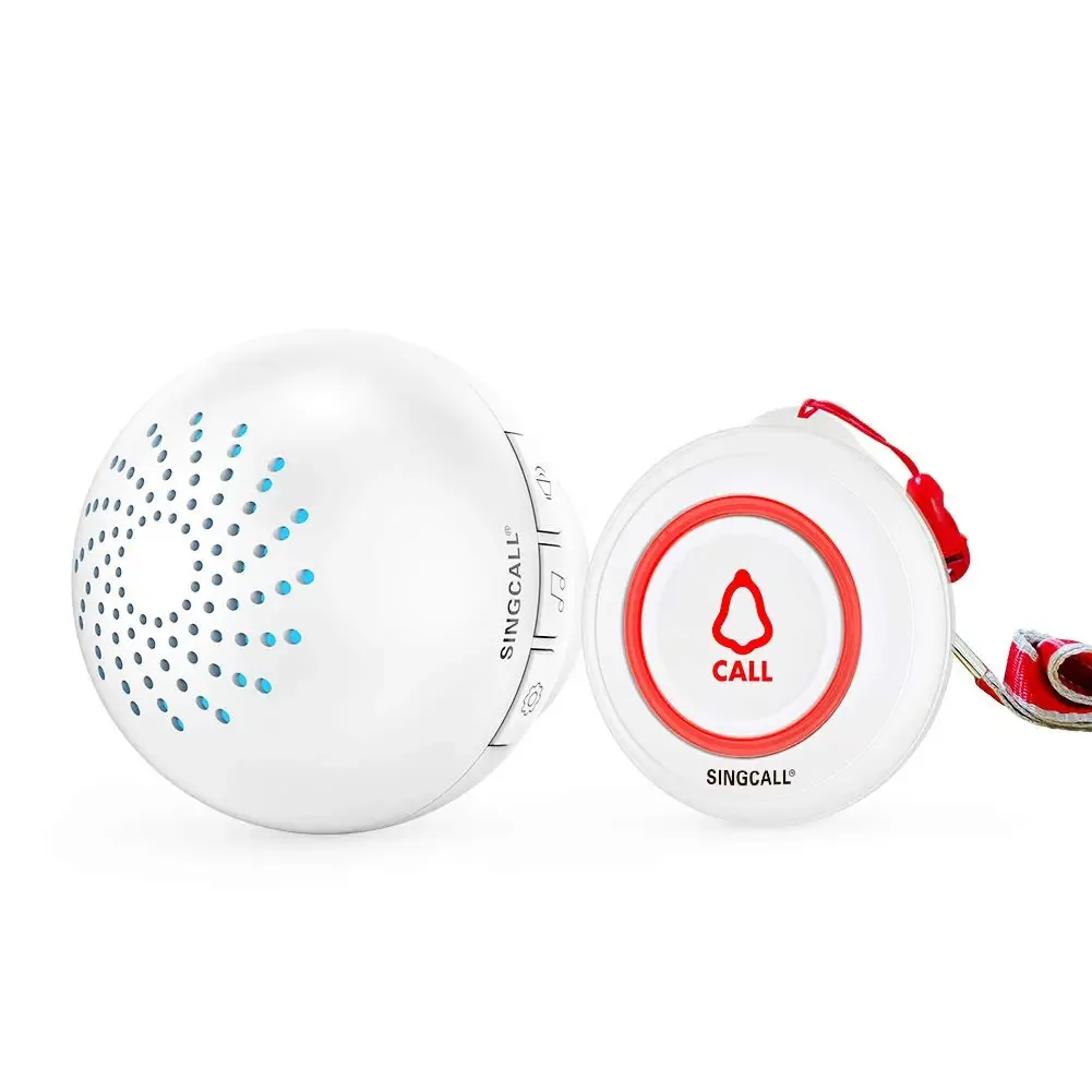 Sistema De Chamada Inteligente Sem Fio Singcall Com 1 Botões De Chamada/Transmissores SOS, 1 Receptores, Alerta De Chamada De Enfermagem, Sistema De Ajuda Para Pacientes Para Casa/Equipe