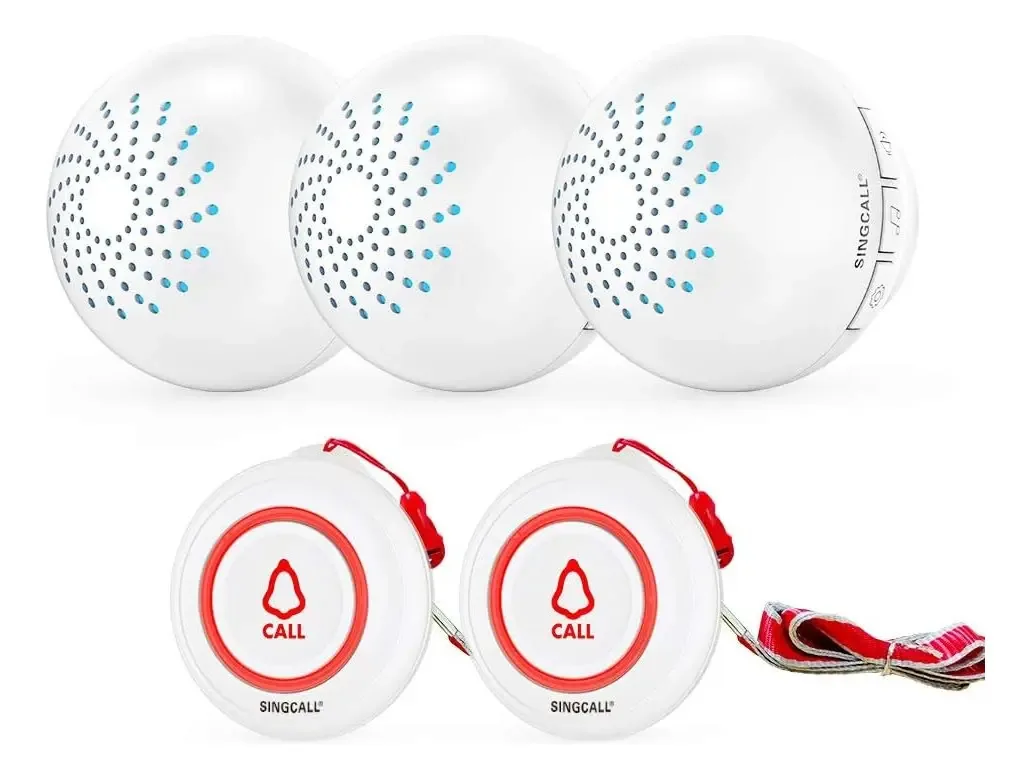 Sistema de Botão de Chamada Sem Fio Singcall Caregiver Pager, 2 Transmissores, 3 Receptores Plug-in, Alerta de Chamada de Enfermagem para Pacientes Idosos com Deficiência