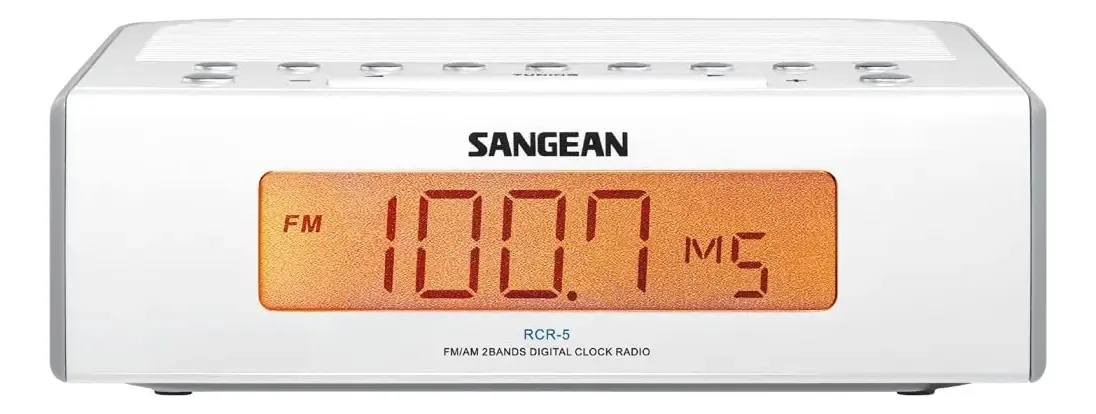 Relógio de rádio compacto Sangean Rcr-5 com sintonia digital. Cor: branco