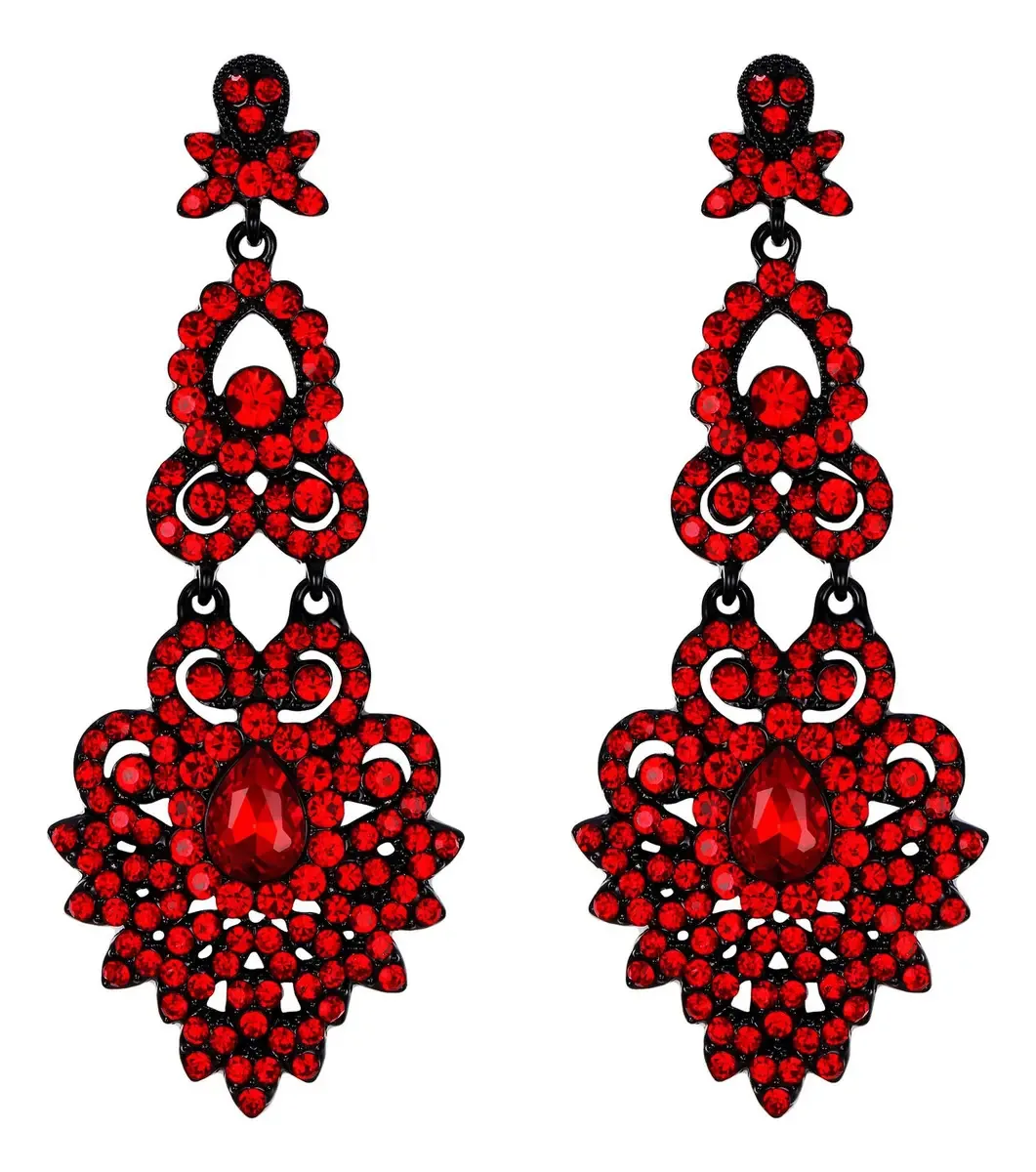 Brincos longos elegantes Ever Faith para festas e casamentos, brincos vermelhos