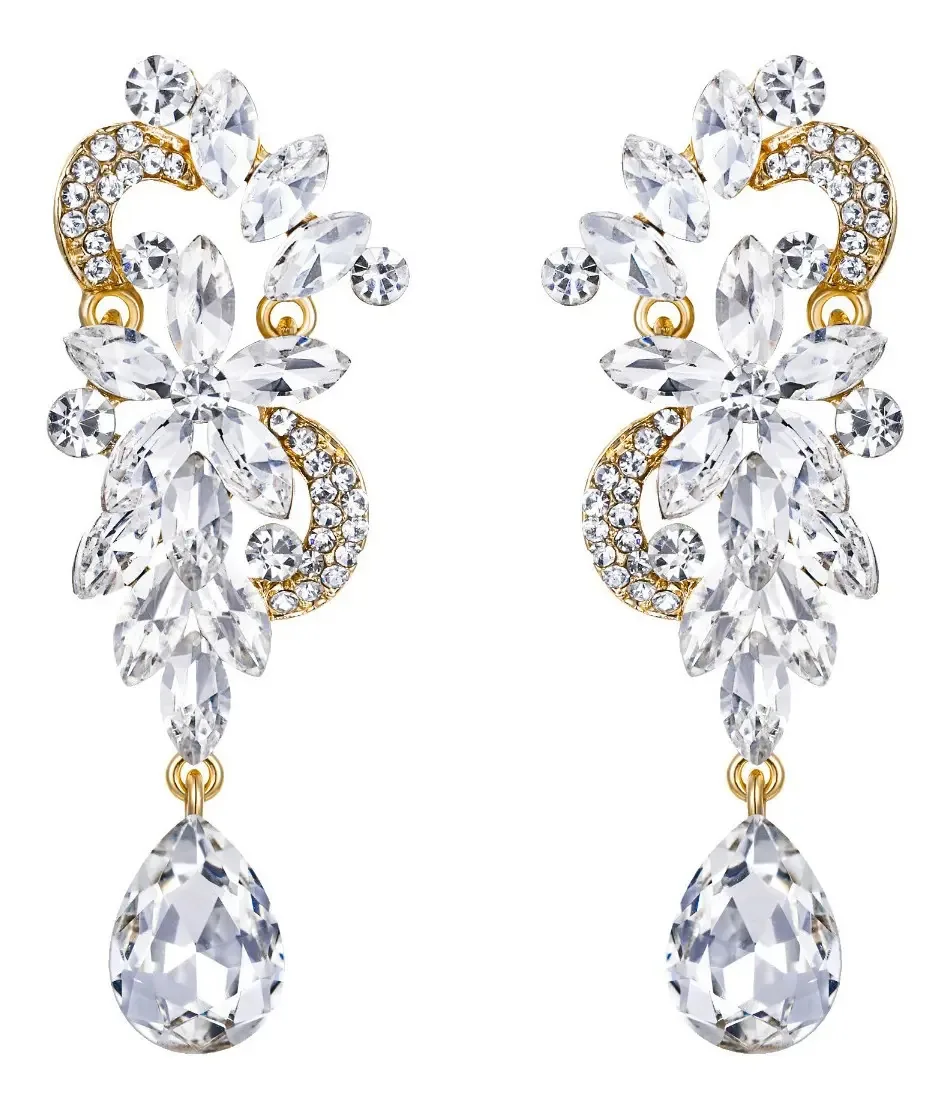 Brincos elegantes Ever Faith Brincos de casamento de cristal longo