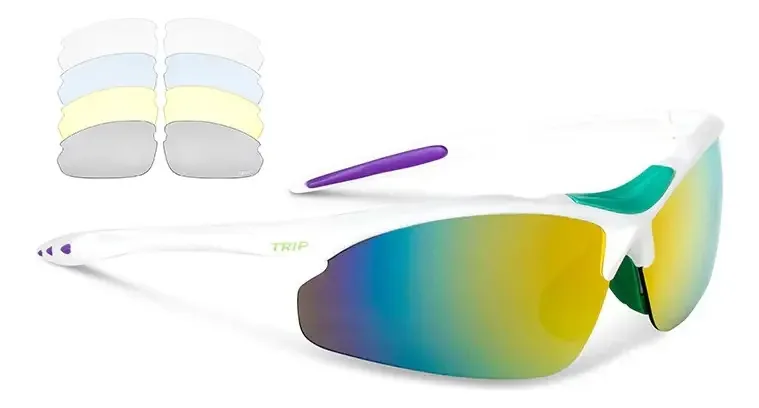 Óculos esportivos de ciclismo certificados pela Trip, lentes brancas intercambiáveis de 5 mica