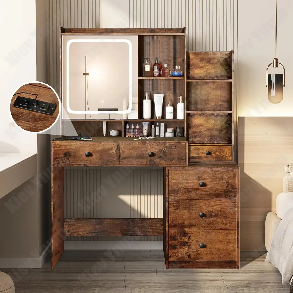 Penteadeira HABITDESIGN Moderno Led Marrom queer