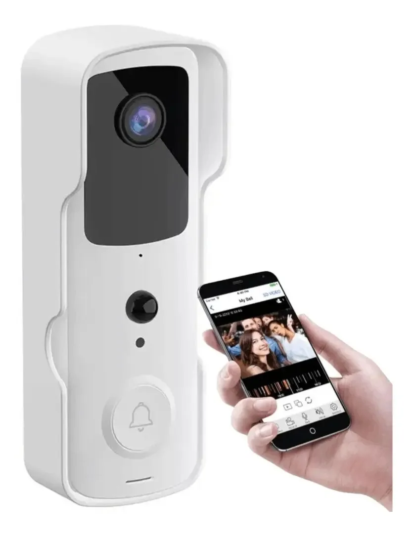 Intercomunicador de vídeo sem fio, aplicativo Wi-Fi recarregável, áudio Doblevia, cor branca