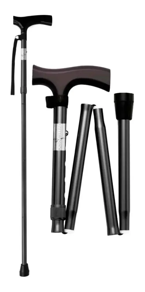 Bastão dobrável com alça ergonômica antiderrapante, cor preta