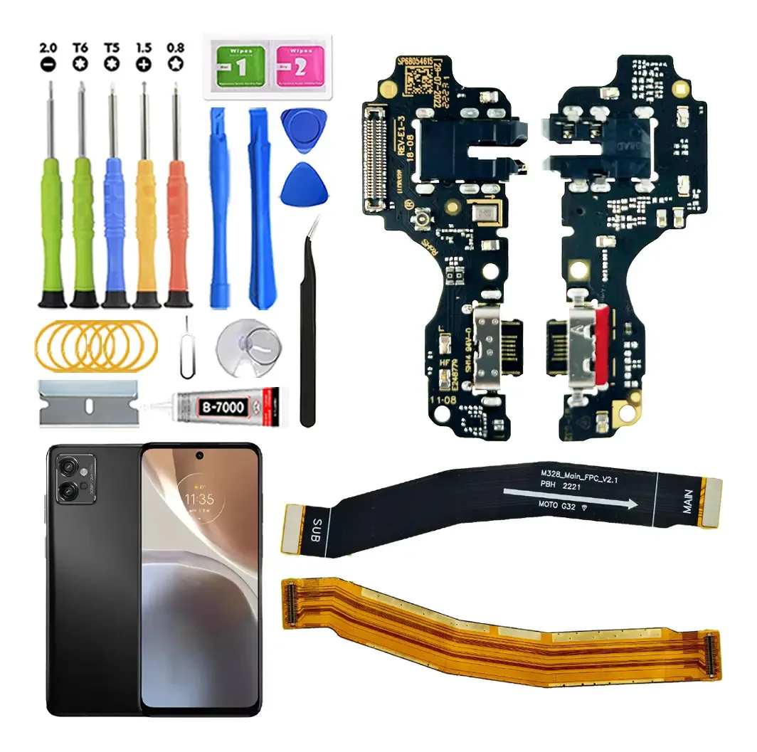 Centro de carregamento para Motorola Moto G32 Xt2235 e placa de conexão lógica Main Flex com kit de substituição
