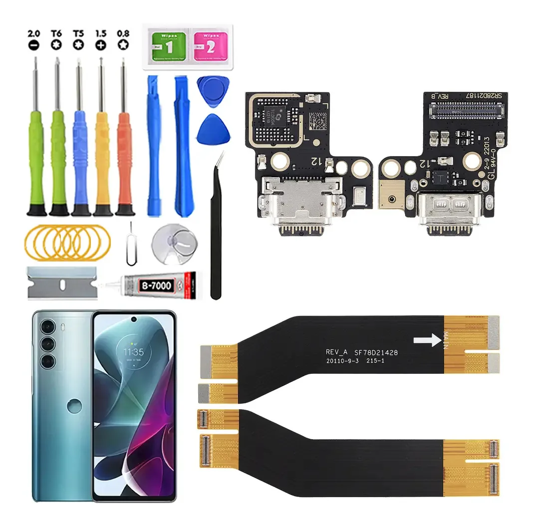Centro de carregamento para Motorola Moto G200 5g Xt2175 e placa de conexão lógica Main Flex com kit de substituição