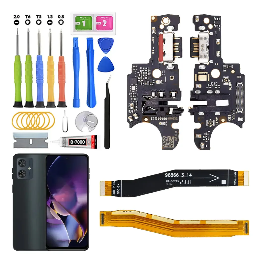 Centro de carregamento para Motorola Moto G54 Xt2343 e placa de conexão lógica Main Flex com kit de substituição