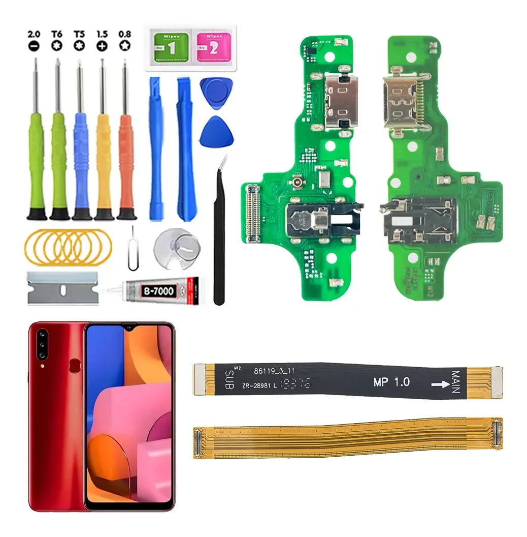 Centro de carregamento para Samsung A20s M12 A207f e placa de conexão lógica Main Flex com kit de substituição