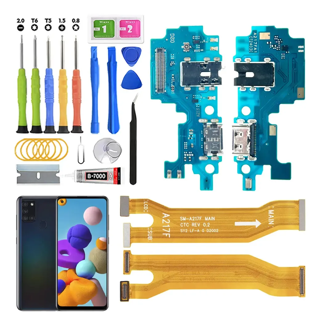 Centro de carregamento para Samsung A21s A217 A217f A217m A217n e placa de conexão lógica Main Flex com kit de substituição