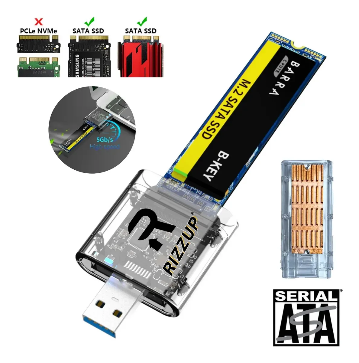 Estojo de disco rígido M.2 Sata e Ngff Usb 3.1 Estojo de armazenamento para PC Computador Acessórios externos Rizzup