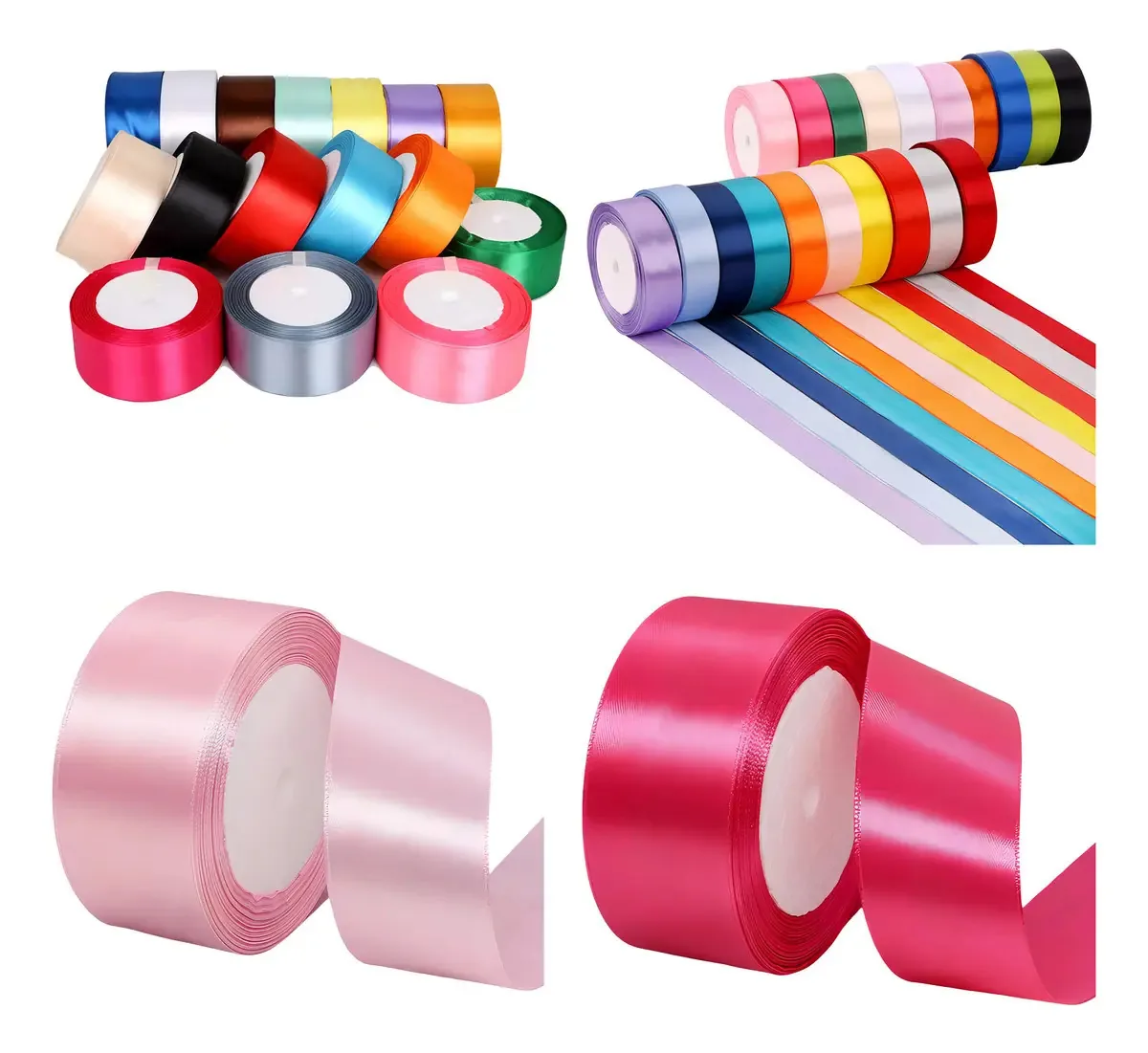 Fita de cetim Popotillo de 2 rolos, decoração de retrosaria de cetim, fitas coloridas, 3,8 cm, 90 metros, acessórios de cabelo DIY Sonheo, rosa-rosa