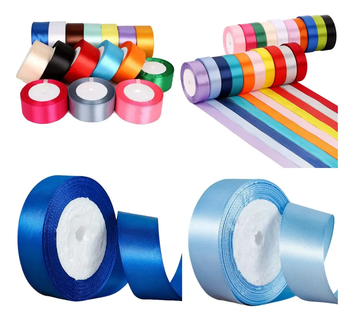 Fita de cetim Popotillo de 2 rolos, decoração de retrosaria de cetim, fitas coloridas, 3,8 cm, 90 metros, acessórios de cabelo DIY Sonheo, azul claro, azul