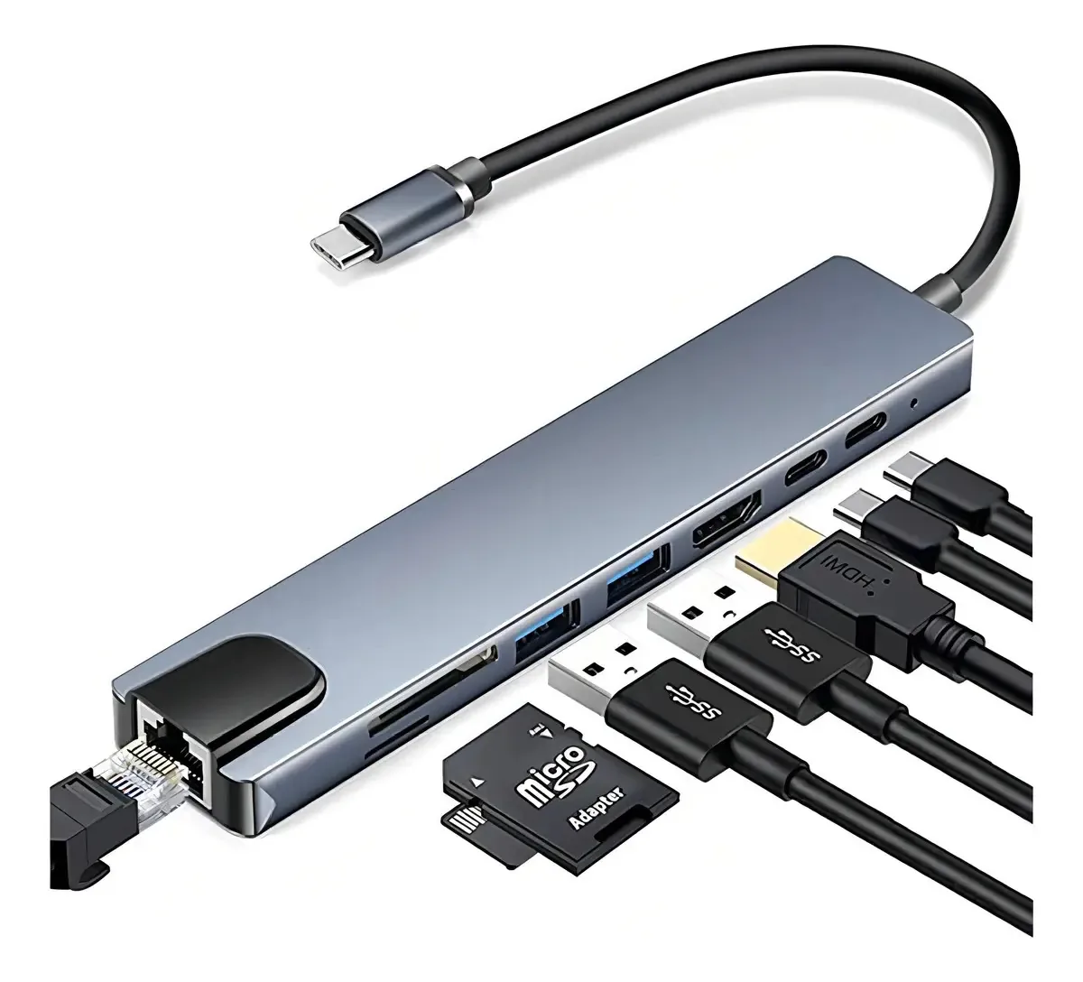 Hub Caviglte Tipo C 8 em 1 Adaptador USB C para HDMI com Ethernet