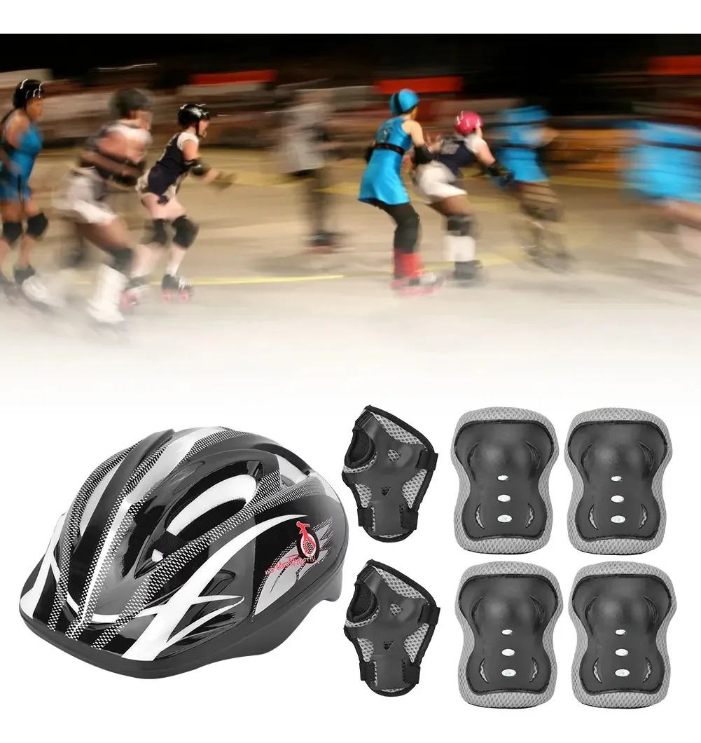 Capacete, joelheiras, pulseiras e cotoveleiras para crianças, 7 unidades