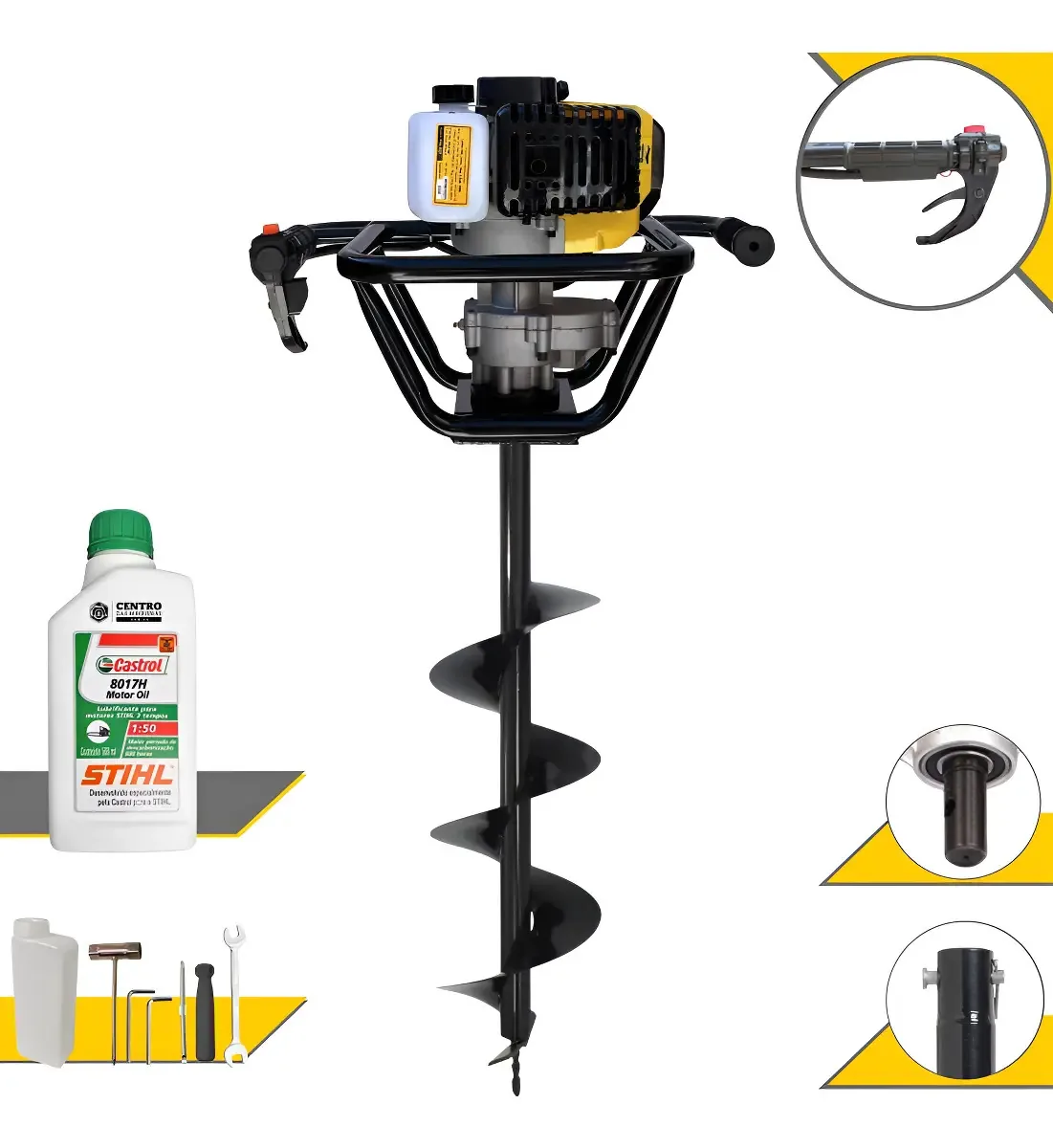 Kit Perfurador Lynus 52cc com Broca 20x80cm e Óleo 2T Profissional