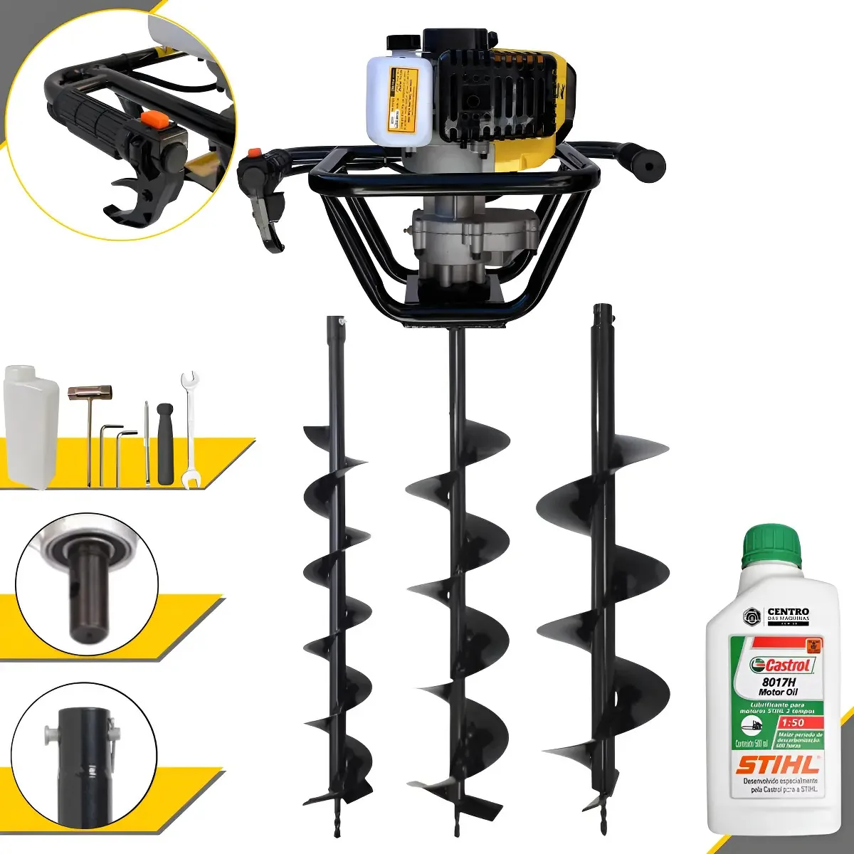 Perfurador a Gasolina Lynus PSL517 52cc Broca 20cm Amarelo