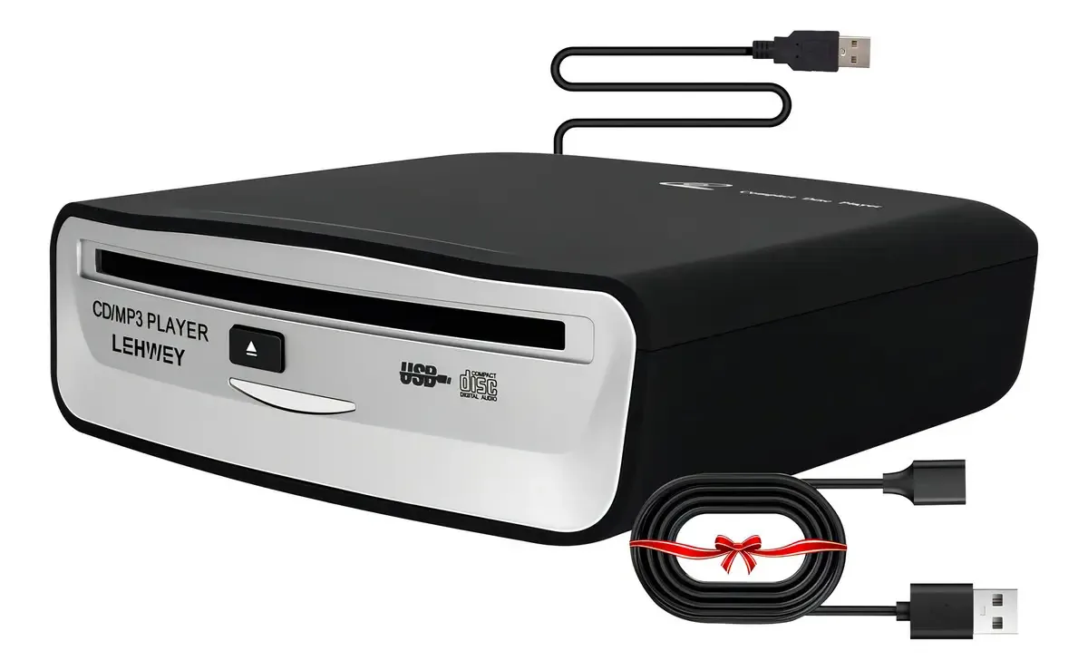 Lehwey - Leitor de CD externo para carro, reprodutor de CD USB para veículos, reprodutor de CD universal para carro com cabo de extensão USB extra, conecte seu laptop, TV, Mac