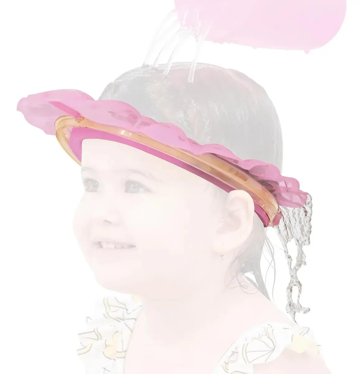 Touca de banho acolchoada com viseira de silicone rosa para bebês