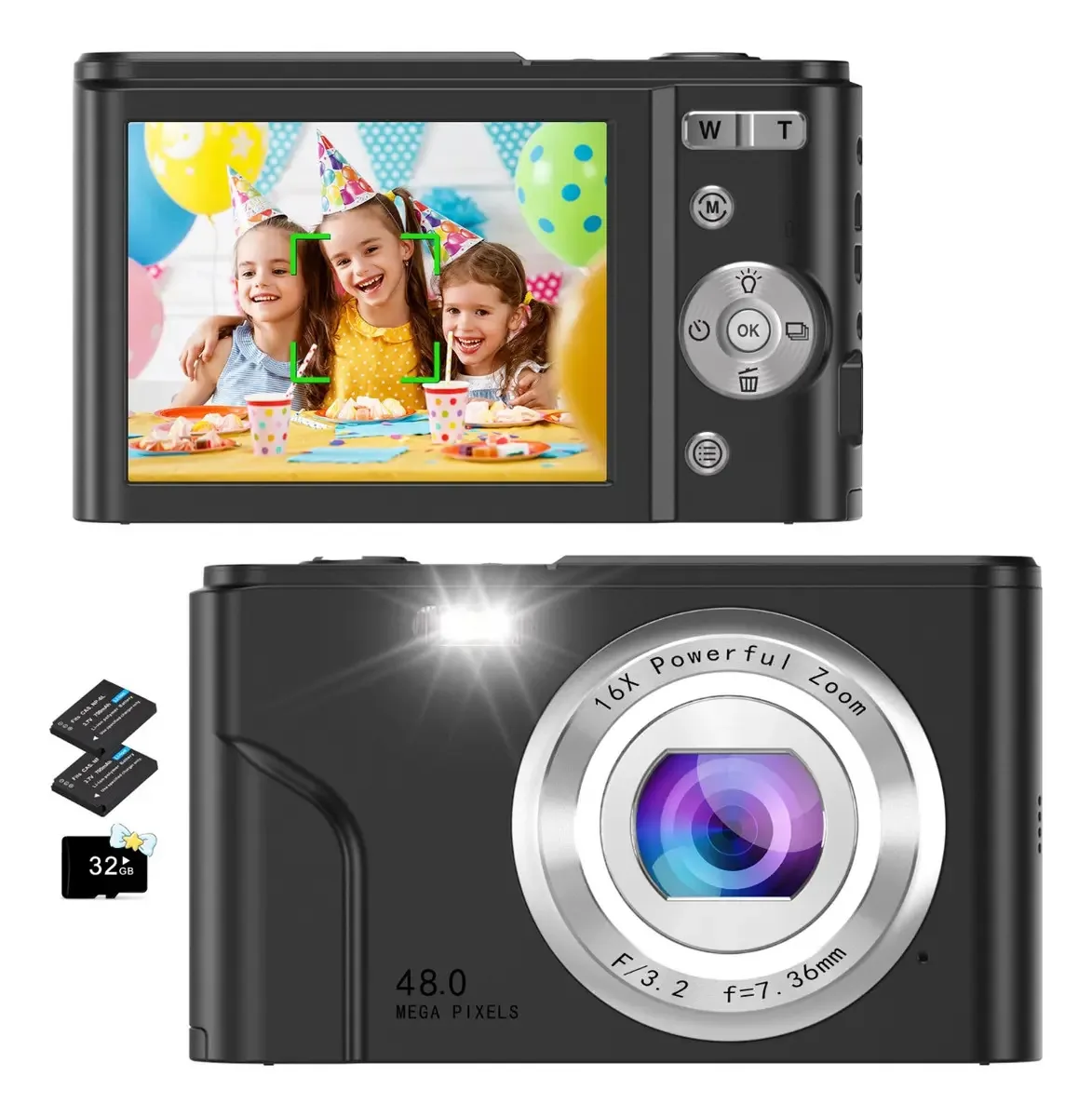 Câmera digital portátil 1080p Hd Video Photo Audio Recarregável Cor Preta